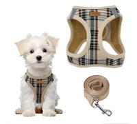 Pawsailor Harnais Petit Chien avec Laisse Step-in Harnais Chiot Beige L | Anti-Traction Doux Maille, à Carreaux, Réfléchissant, Boucle de Sécurité, Rembourrage Harnais pour Petits et Moyens Chiens