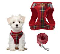 Pawsailor Harnais Petit Chien avec Laisse Step-in Harnais Chiot Rouge M | Anti-Traction Doux Maille, à Carreaux, Réfléchissant, Boucle de Sécurité, Rembourrage Harnais pour Petits et Moyens Chiens