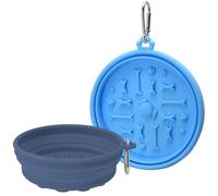 PawSailor Lot de 2 gamelles pliables pour chien avec ventouses et grattoir - Gamelles de voyage de 473,6 g pour nourriture/eau, gamelle antidérapante pour chiens, comprend un mousqueton bleu et gris