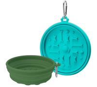 PawSailor Lot de 2 gamelles pliables pour chien avec ventouses et grattoir - Gamelles de voyage de 473,6 g pour nourriture/eau, gamelle antidérapante pour chiens, comprend un mousqueton (cyan-vert