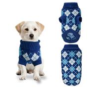 PawSailor Pull en tricot à col roulé - Motif écossais - Doux et confortable - Vêtements d'hiver chauds pour petits chiens et chats comme les chihuahuas, caniche jouet, yorkshire, bleu, taille S