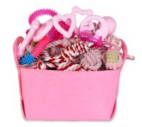 PawsAion Lot de 20 jouets à mâcher roses pour chiens de petites races - Jouets en corde robuste pour chiots, jouets mignons en caoutchouc souple avec panier pour filles et animaux domestiques
