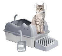 Pawsitive Rise Litière pour chat en acier inoxydable - Édition Space Cat - Extra large, durable, facile à nettoyer, résistante aux odeurs, sans danger pour les chats, pelle et chiffon de nettoyage