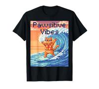 Pawsitive Vibes Chat Surf - Pixel Art Wave T-Shirt