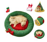 Pawsmas Christmas Tree Triangle Cat and Dog Cave Bed, Warm Pawsmas Bed for Cats Dogs, Removable Foldable, Washable, for Small Cats Dogs Pet to Sleep/Nap/Hide/Play (Round Nest,Small)