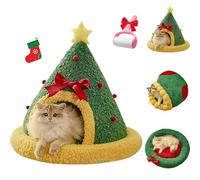Pawsmas Christmas Tree Triangle Cat and Dog Cave Bed, Warm Pawsmas Bed for Cats Dogs, Removable Foldable, Washable, for Small Cats Dogs Pet to Sleep/Nap/Hide/Play (Tree Nest,Medium)