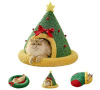 Pawsmas Christmas Tree Triangle Cat Cave Bed, Bed for Cats Dogs, Removable and Washable Winter Closed-Off, for Cats to Sleep, Nap, Hide and Play (C#Medium)