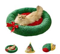 Pawsmas Christmas Tree Triangle Cat Cave Bed, Bed for Cats Dogs, Removable and Washable Winter Closed-Off, for Cats to Sleep, Nap, Hide and Play (A#Small)