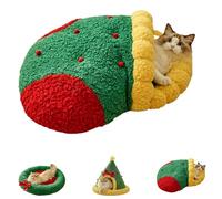 Pawsmas Christmas Tree Triangle Cat Cave Bed, Bed for Cats Dogs, Removable and Washable Winter Closed-Off, for Cats to Sleep, Nap, Hide and Play (B#Small)