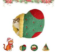 Pawsmas Christmas Tree Triangle Cat Cave Bed,Christmas Stocking,Removable & Washable Winter Bed for Cats & Small Dogs, Cozy Hideaway for Sleeping, Napping, and Playing-C||M