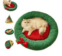 Pawsmas Christmas Tree Triangle Cat Cave Bed, Christmas Stocking, Tree-Shaped, and Round Bed, Washable Winter Closed-Off Cat Bed, Suitable for Small Cats Dogs Pet (Christmas Round Nest,S)