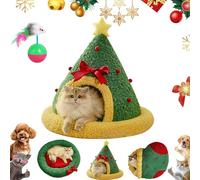 Pawsmas Christmas Tree Triangle Cat Cave Bed, Portable Cats House Indoor, Removable and Washable Winter Closed Off Cats Beds for Cat to Sleep, Nap, Hide and Play (B, M)