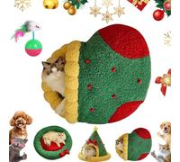Pawsmas Christmas Tree Triangle Cat Cave Bed, Portable Cats House Indoor, Removable and Washable Winter Closed Off Cats Beds for Cat to Sleep, Nap, Hide and Play (C, S)