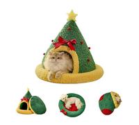 Pawsmas Christmas Tree Triangle Cat Cave Bed, Removable and Washable Winter Closed-Off Cat Bed, Cute Christmas Tree Statue Bed Hideout, for Cats to Sleep, Nap, Hide and Play (Style B,M)