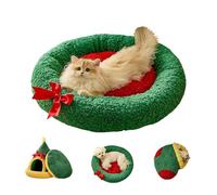 Pawsmas Christmas Tree Triangle Cat Cave Bed, Removable and Washable Winter Closed-Off Cat Bed, Cute Christmas Tree Statue Bed Hideout, for Cats to Sleep, Nap, Hide and Play (Style A,M)