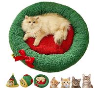 Pawsmas Christmas Tree Triangle Cat Cave Bed, Removable and Washable Winter Closed-Off Cat Bed, for Cats to Sleep, Nap, Play and Hide (Round Nest,L)