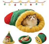 Pawsmas Christmas Tree Triangle Cat Cave Bed, Removable and Washable Winter Closed-Off Cat Bed, Soft Comfortable Cats House Tent for Cats to Sleep, Hide and Play (B,M:for Pets≤8kg)