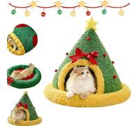 Pawsmas Christmas Tree Triangle Cat Cave Bed, Removable and Washable Winter Closed-Off Cat Bed, Soft Comfortable Cats House Tent for Cats to Sleep, Hide and Play (A,L:for Pets≤10kg)