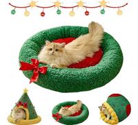 Pawsmas Christmas Tree Triangle Cat Cave Bed, Removable and Washable Winter Closed-Off Cat Bed, Soft Comfortable Cats House Tent for Cats to Sleep, Hide and Play (C,S:for Pets≤5kg)