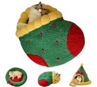 Pawsmas Christmas Tree Triangle Cat Cave Bed, Removable and Washable Winter Closed-Off Cat Bed, Suitable for Small Cats Dogs Pet to Sleep/Nap/Hide/Play (Sock-Shaped,Small)