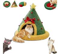Pawsmas Christmas Tree Triangle Cat Cave Bed, Removable Inner Cushion, Warm & Windproof, Soft and Skin-Friendly, Christmas Cat Tree Bed for Cats/Small Dogs (Type-B,Small)