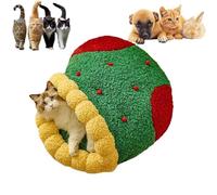Pawsmas Christmas Tree Triangle Cat Cave Bed,Warm Christmas Cat Tree Bed,Removable and Washable Winter Closed-Off,Suitable for Small Cats Dogs Pet to Sleep Nap Hide Play (S-L)