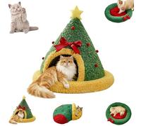 Pawsmas Christmas Tree Triangle Cat Cave Bed, Warm Christmas Cats Tree Beds, Removable and Washable Winter Closed-Off Cat Bed, Suitable for Small Cats Dogs Pet to Sleep/Nap/Hide/Play (ColorC,Small)