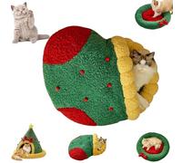 Pawsmas Christmas Tree Triangle Cat Cave Bed, Warm Christmas Cats Tree Beds, Removable and Washable Winter Closed-Off Cat Bed, Suitable for Small Cats Dogs Pet to Sleep/Nap/Hide/Play (ColorB,Medium)