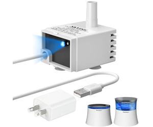 Pawtners Pompe de rechange pour fontaine de chien de 25,4 cm/17 cm, pompe de rechange avec capteur d'eau et voyant lumineux, fontaine à eau pour chats à l'intérieur de la pompe à eau ultra silencieuse
