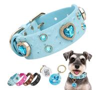 Pawview Collier personnalisé avec plaque d'identification QR pour chien, en cuir à strass, robuste, souple et réglable pour chiens de petite, moyenne et grande taille (S, bleu, 24 à 32 cm)
