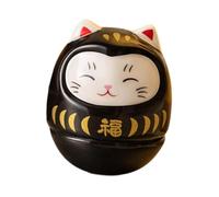 PawwJoy Gobelet Daruma en porcelaine avec motif chat fortune 3,6 x 3,6 x 3,8 cm - Décoration de table orientale - Noir
