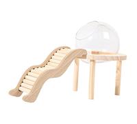 PawwJoy Maison en verre pour hamster avec base en bois et échelle, récipient de bain de sable pour cochons d'Inde, hamsters, petits animaux - S