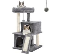 PAWZ Arbre à chat 86 cm, poteaux en sisal gris pour griffer, nid de repos avec coussin en peluche, maison de jeu creuse, jouet pour chat