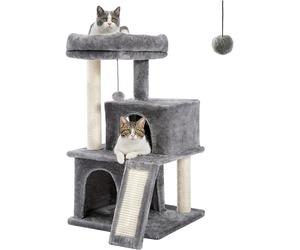 PAWZ Arbre à chat 86 cm, poteaux en sisal gris pour griffer, nid de repos avec coussin en peluche, maison de jeu creuse, jouet pour chat