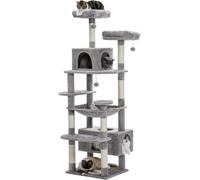 PAWZ Road 184 cm Grand arbre à chats gris avec griffoir, hamac, 7 poteaux en sisal, niche et paniers