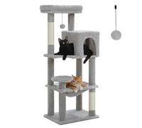 PAWZ Road Arbre à chat avec hamac en peluche en métal, tour pour chat adulte avec maison Condo à 2 portes, étagères à 6 niveaux avec griffoirs et grand perchoir supérieur de 113 cm, gris