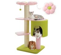 PAWZ Road Arbre à chat de 127 cm - Tour de chat à fleurs rose pour chats lourds comme les Maine Coons - Colonnes en sisal de 11 cm d'épaisseur - Grande niche pour chat et lit douillet doux - Rose