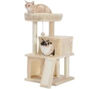 PAWZ Road Arbre à Chat Design 86cm, Coussin Amovible Spatiale, Poteau Griffoir avec Pompon Suspendu Remplaçable Beige