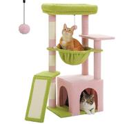 PAWZ Road Arbre à chat d'intérieur avec grand condominium, 1 plateau en sisal, 3 grattoirs, griffoir pour chat avec grand hamac et cintre rose de 90 cm