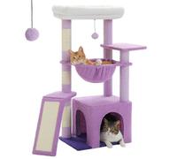 PAWZ Road Arbre à chat d'intérieur avec grand niche, 1 planche en sisal, 3 griffoirs, tour à chat avec grand hamac et perchoir 90 cm Violet
