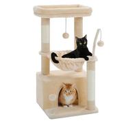 PAWZ Road Arbre à chat d'intérieur pour chat avec grand hamac 79 cm | Arbre à chat d'intérieur avec grande niche et hamac, griffoir avec perchoir supérieur et balle pendante, beige