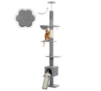 PAWZ Road Arbre à Chat du Sol au Plafond Hauteur Réglable 216-273 cm, Multi-Plateforme avec Hamac, Griffoir, Condo & Ceinture Anti-Chute, Gris