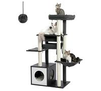 PAWZ Road Arbre à Chat en Bois Design Plateforme Arbre a Chat Moderne avec Tunnel Suspendu 130cm (Noir)
