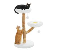 PAWZ Road Arbre à chat fleuri en bois et griffoir 50 cm Bois naturel Blanc nuage