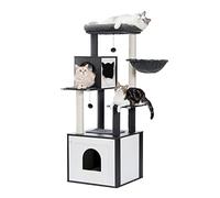PAWZ Road Arbre à Chat Moderne en Bois avec Armoire de Rangement, bac à litière et Niche spacieuse, Grand perchoir et hamac, poteaux à gratter recouverts de sisal pour Chats
