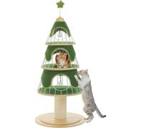 Pawz Road Arbre de Noël pour chat 130 cm, tour à chat avec poteau griffoir recouvert de sisal de 14 cm et 3 grandes niches pour chats, grand poteau griffoir pour chats de maison, vert