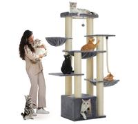 PAWZ Road Grand Arbre a Chat, Arbre à Chat avec Poteaux XXL 11 cm en Sisal, Hamacs Spacieux, Condo & Perchoir, 170 cm, Gris Clair