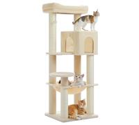 PAWZ Road Grand arbre à chat de 147 cm avec griffoirs épais (φ9 cm) pour grands chats adultes, 13,6 kg, tour à chat multi-niveaux avec cadre en métal, grand hamac et niche, beige