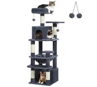 PAWZ Road Grand Arbre à Chat Géant 136 cm Poteau Griffoir Sisal Panier et Maison super Large pour Chats Gris Foncé
