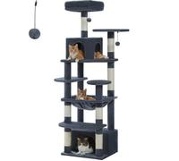 PAWZ Road Grand Arbre à Chat Géant 164 cm Poteau Griffoir Sisal Panier et Maison super Large pour Chats Gris Foncé